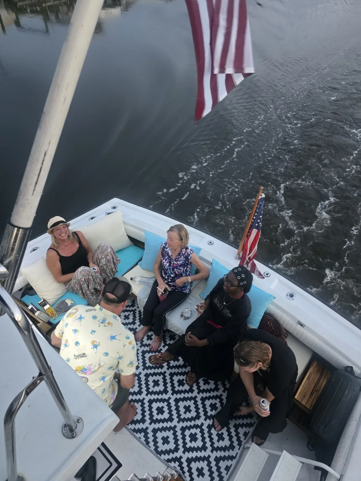Guests enjoying the aft seating aboard the Silverton