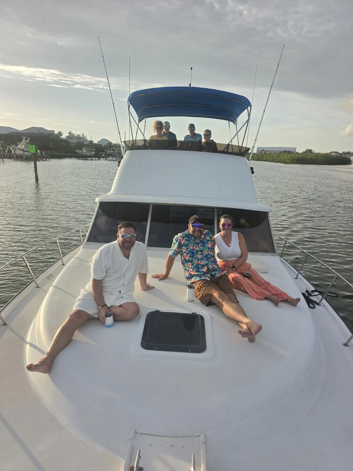 Guests enjoying a private cruise aboard the 40 foot Silverton yacht