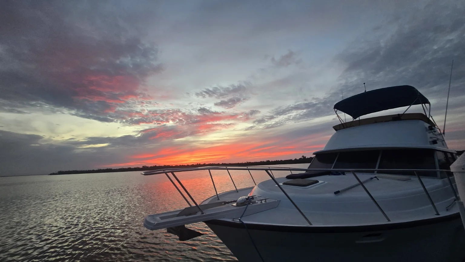 Silverton yacht at sunset